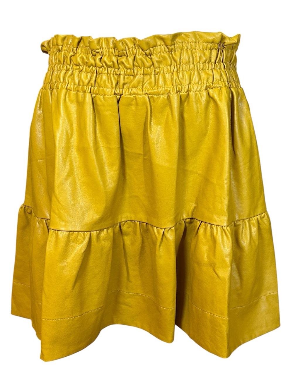 Anthropologie The Somerset Mini Skirt Faux Leather mustard yellow size Large